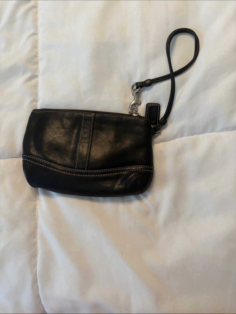 Coach Black Leather Wristlet with Silver Hardware